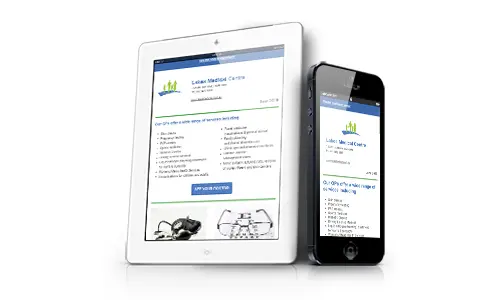 Email newsletter displayed on a tablet and phone